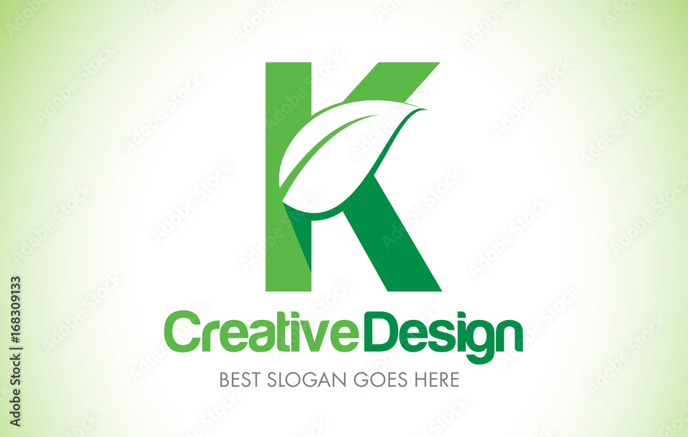 K Green Leaf Letter Design Logo. Eco Bio Leaf Letter Icon Illustration Logo.