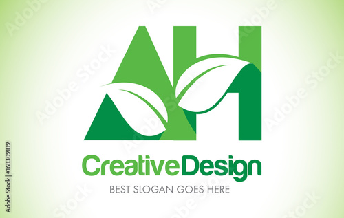 AH Green Leaf Letter Design Logo. Eco Bio Leaf Letter Icon Illustration Logo.