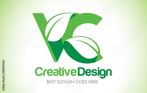 VC Green Leaf Letter Design Logo. Eco Bio Leaf Letter Icon Illustration Logo.