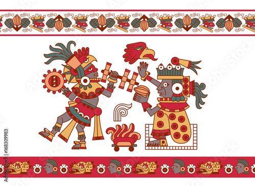 Vector illustration aztec cacao pattern for chocolate package design.