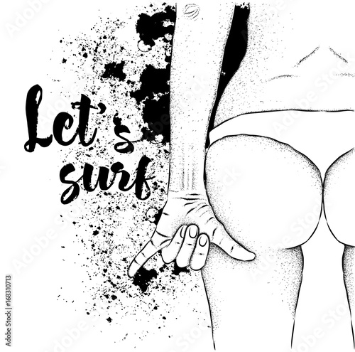 Let's surf. The girl on the beach. Vector illustration