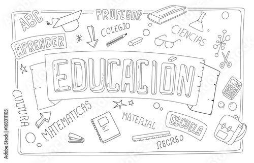 Conceptos de educacion. Textos e iconos sin color en vector