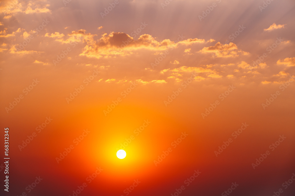 Bright Orange And Yellow Warm Colors Sun Sunset Sunrise At Cloudscape