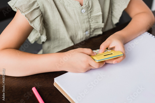 little girl with calculator