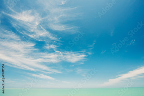 Sunny Sky And Calm Sea Or Ocean. Natural Background With Gently 