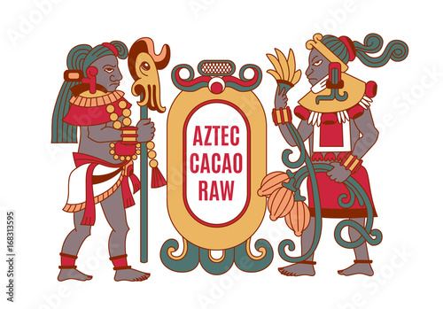 Vector illustration aztec cacao pattern for chocolate package design.