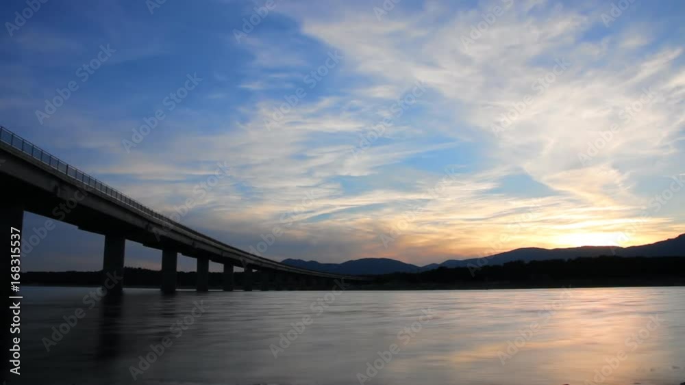 Sunset, Sun Reflecting Over The Lake Embalse de Valmayor, Timelapse Sunset, Sun Reflecting Over The Lake Embalse de Valmayor, Timelapse