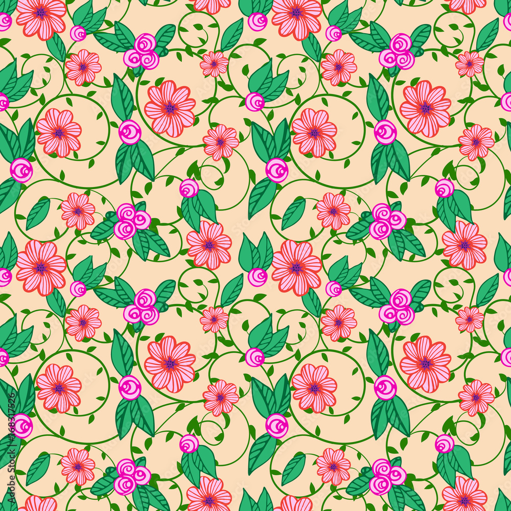 Vector illustration floral seamless pattern. Vector illustration floral seamless pattern.