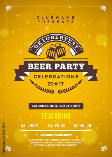 Oktoberfest beer festival celebration. Typography poster or flyer template for beer party
