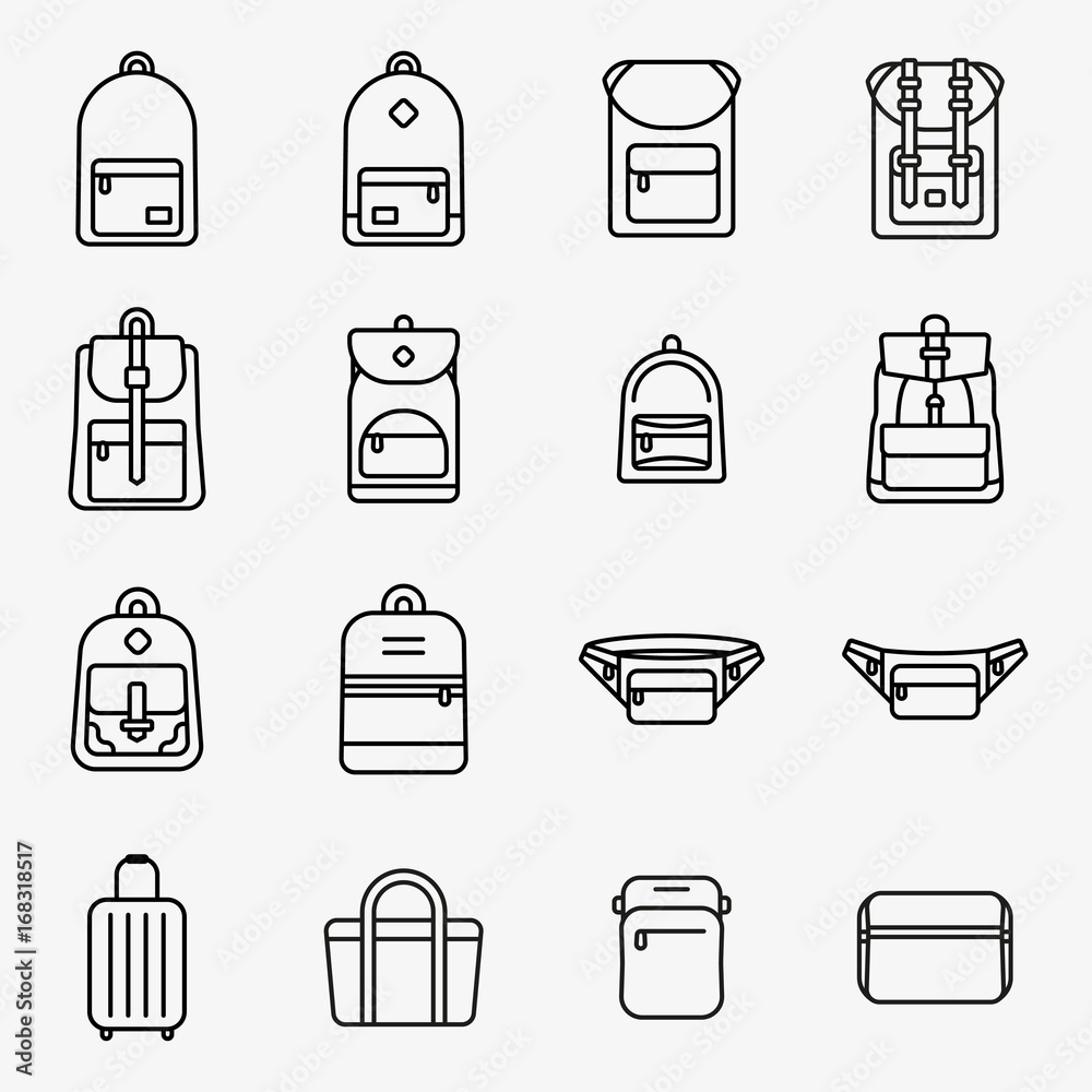 Piktogram Rucksack Travel Bag and Backpack Minimal Flat Line Stroke Icon Pictogram Symbol ...
