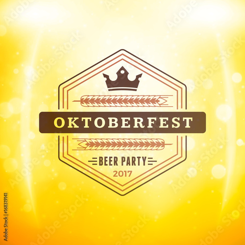Beer festival Oktoberfest celebrations. Vintage beer badge on the golden beer background with light effects. Vector design element