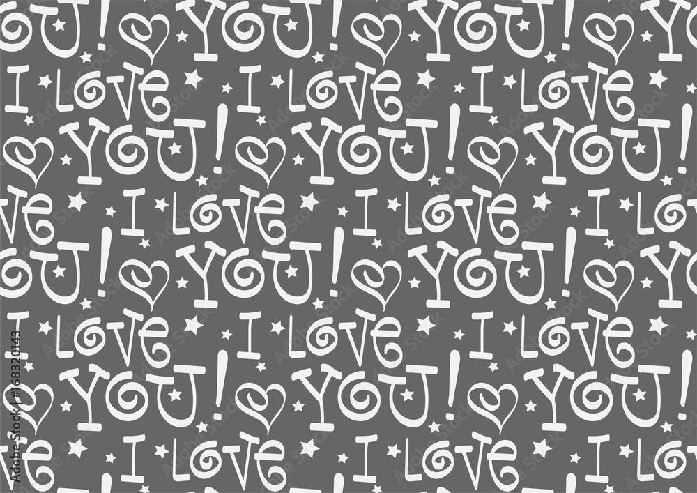 I love you. Abstract background with text, seamless pattern. Gift wrapping paper for Valentines day, vector image