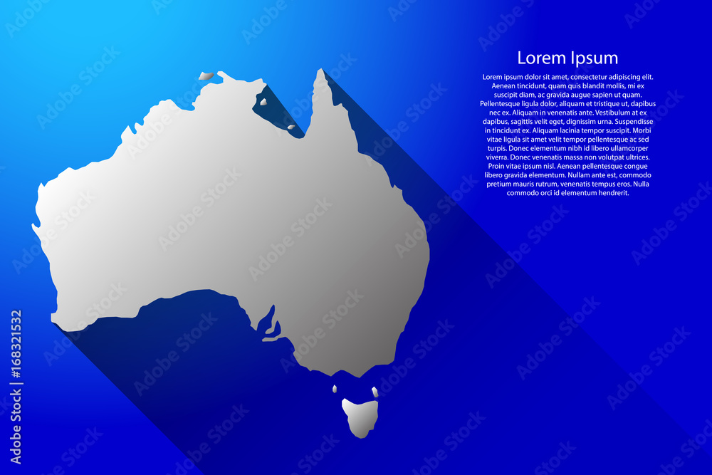 Obraz premium Abstract map of Australia with long gradient shadow on blue background of vector illustration