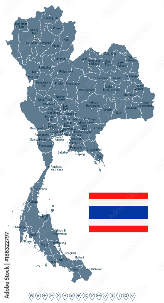 Fototapeta premium Thailand - map and flag illustration