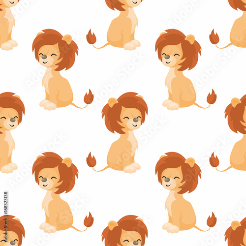 Children’s seamless pattern with the image of cute African animals in cartoon style. Vector background.