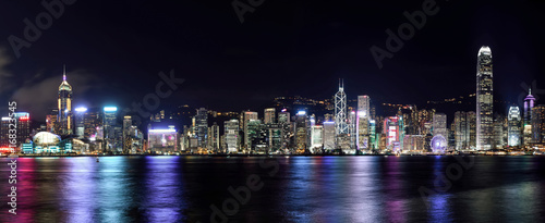 Panorama view of Hong Kong city skyline at night