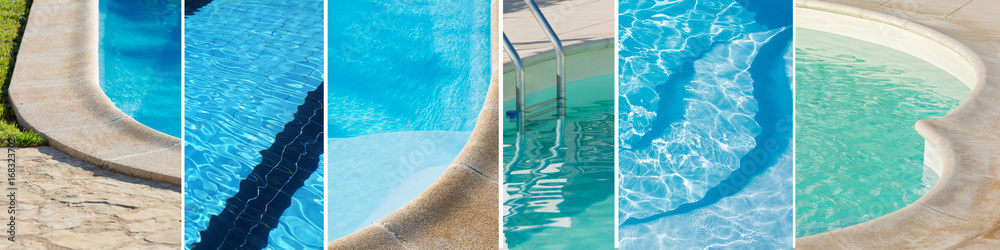 Banner with some swimming pools for background