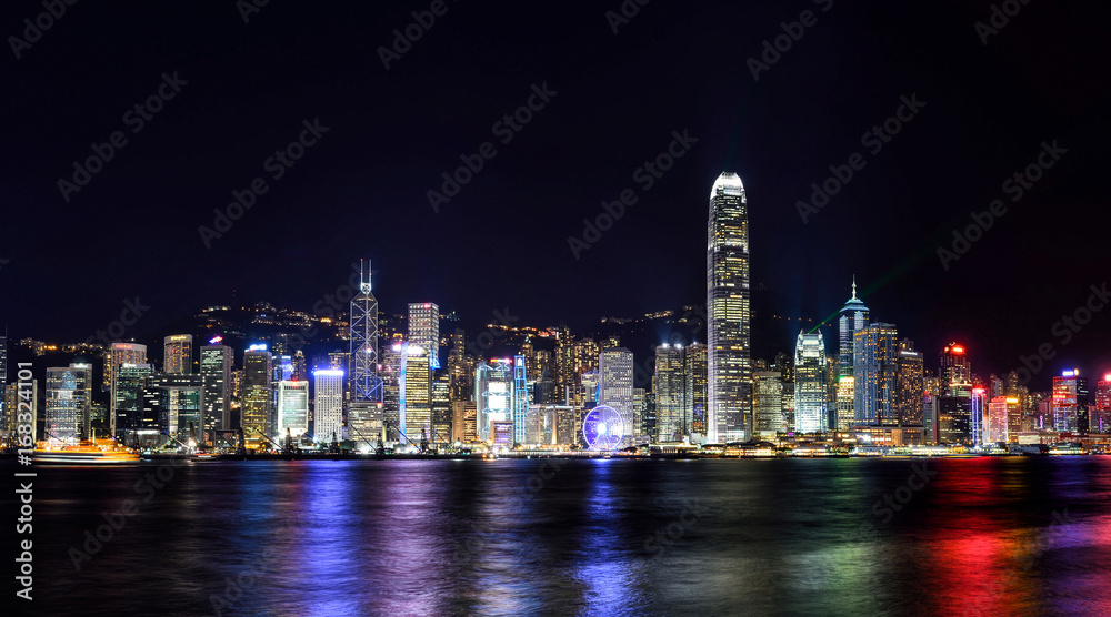 Panorama view of Hong Kong city skyline at night