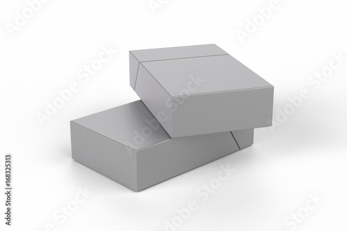 3D render composition of two king size cigarette boxes or packs on a white background with shadow. Clipping path. For your design.