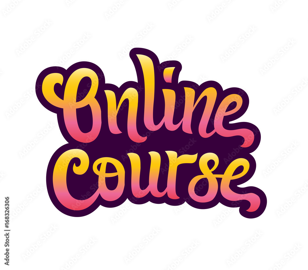 Online course vector hand written lettering. Vector element for design. Hand drawn lettering. Composition for logo, label, emblems, banner and icons, headers for social networks