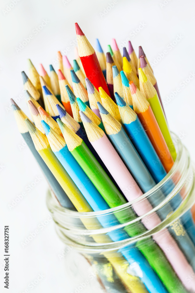 Colored Pencils With Red Sticking Up Higher