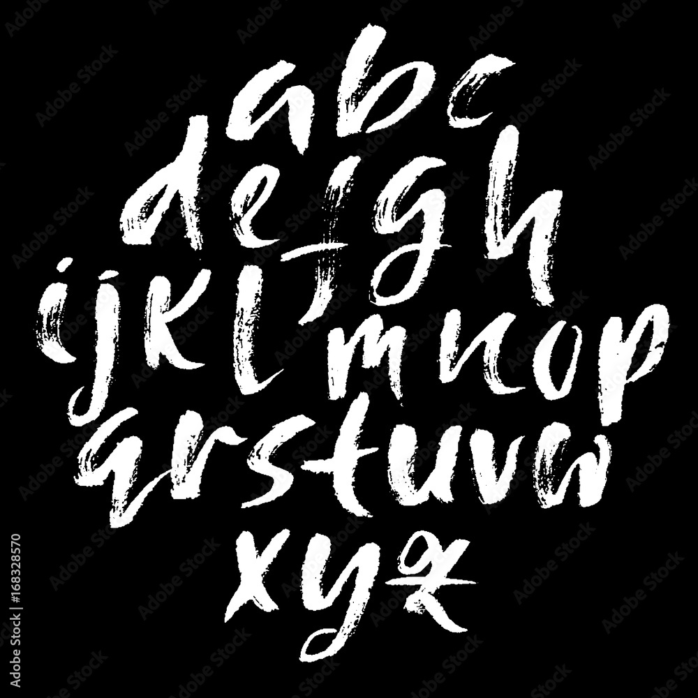 Fototapeta Hand drawn dry brush font. Modern brush lettering. Grunge style alphabet. Vector illustration.