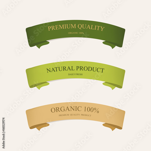 natural label and organic ribbon green color. vintage labels and badges design.