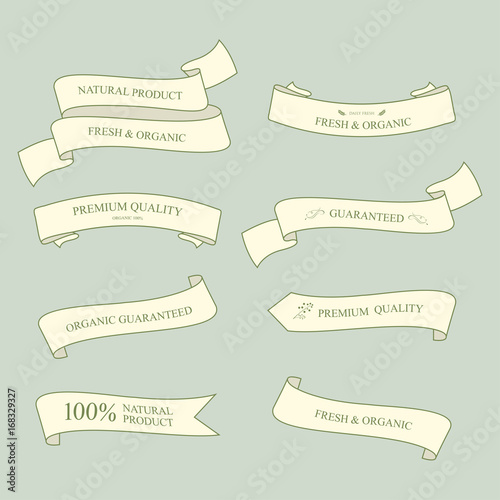 natural label and organic ribbon green color. vintage labels and badges design.