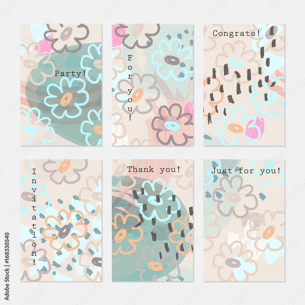 Abstract doodled flowers cream