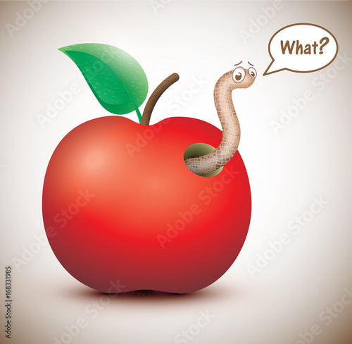 Red apple with funny worm