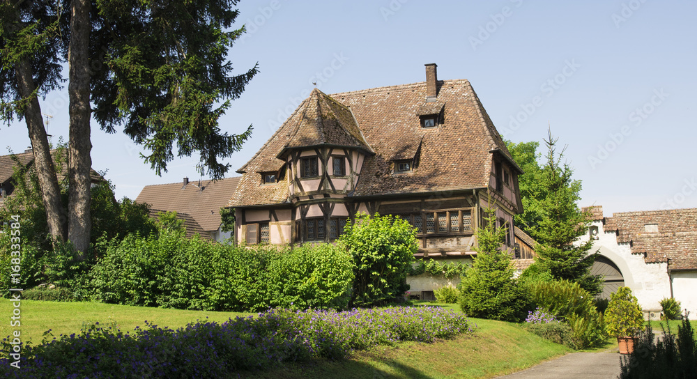 Old half-timbered house on the island of Reichenau at Lake Constance - Lake Constance, Baden-Wuerttemberg, Germany, Europe