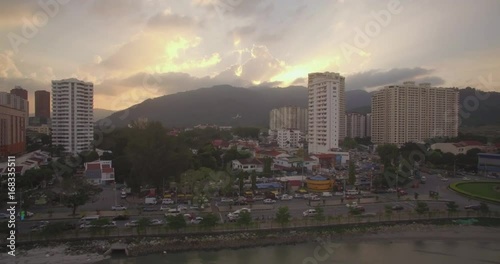 Aerial Slider Shot Along Gurney Drive at Sunset, Penang, Malaysia
 photo