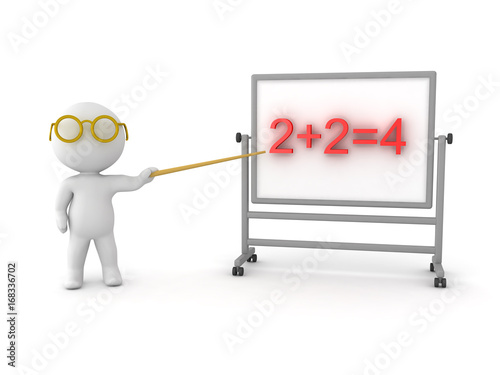 3D Character pointing to basic arithmetic problem
