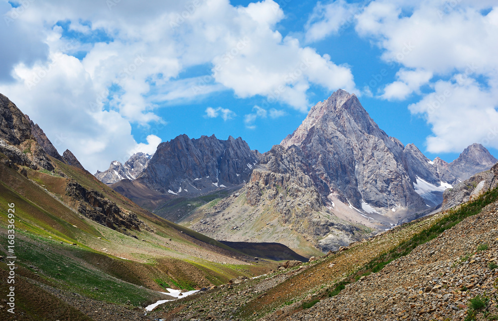 Landscape of beautiful high Fan mountains in Tajikistan