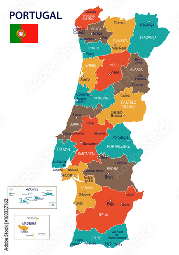 Fotografie, Obraz Portugal - map and flag – illustration