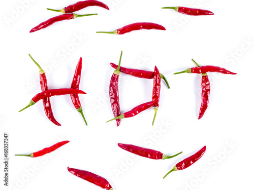 The word HOT is writan with extra small chili peppers
