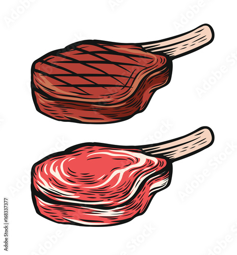 Fresh and cooked meat steak