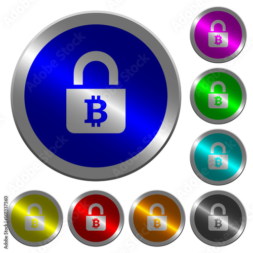 Locked Bitcoins luminous coin-like round color buttons