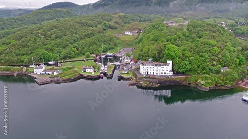 Aerial view of the beautiful historic harbour village of Crinan photo