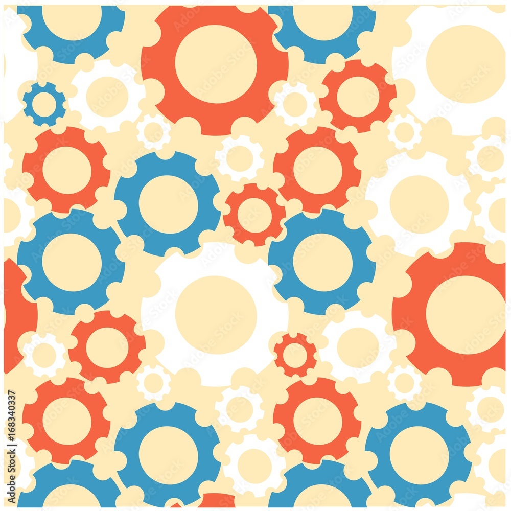 Seamless pattern with blue, red, white gears on yellow stock vector illustration Seamless pattern with blue, red, white gears on yellow stock vector illustration