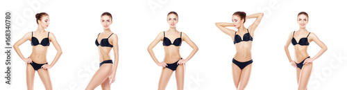 Young, sporty and fit girl in black underwear. Isolated background. Set collection. Fitness Concept.