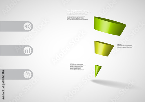 3D illustration infographic template with sloping triangle horizontally divided to three green slices