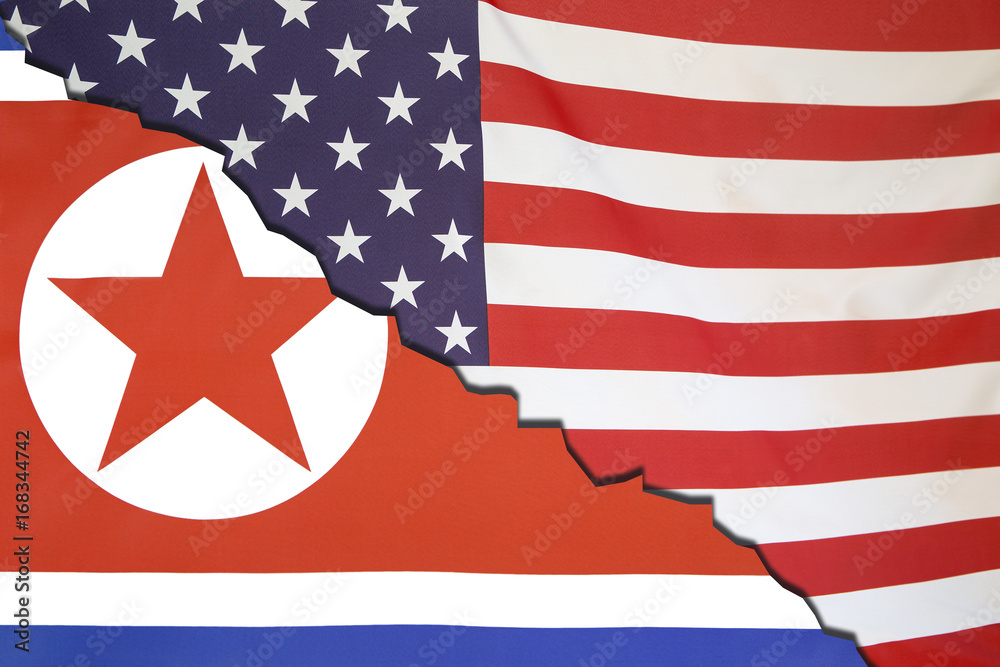 Fototapeta premium North Korea breaks with USA, flag concept