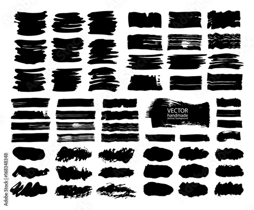 Set of abstract vector brush strokes. Black backgrounds, spots. handmade