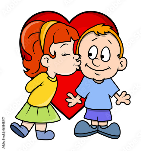 Cartoon Girl Kissing A Boy Stock Vector Adobe Stock