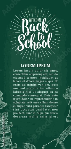 Vertical poster and seamless pattern with leaf, book, bell