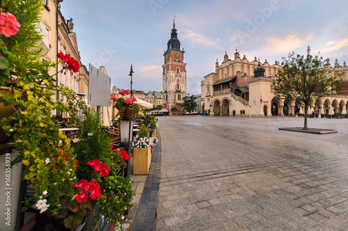 Krakow town hall tower in summer morning photo