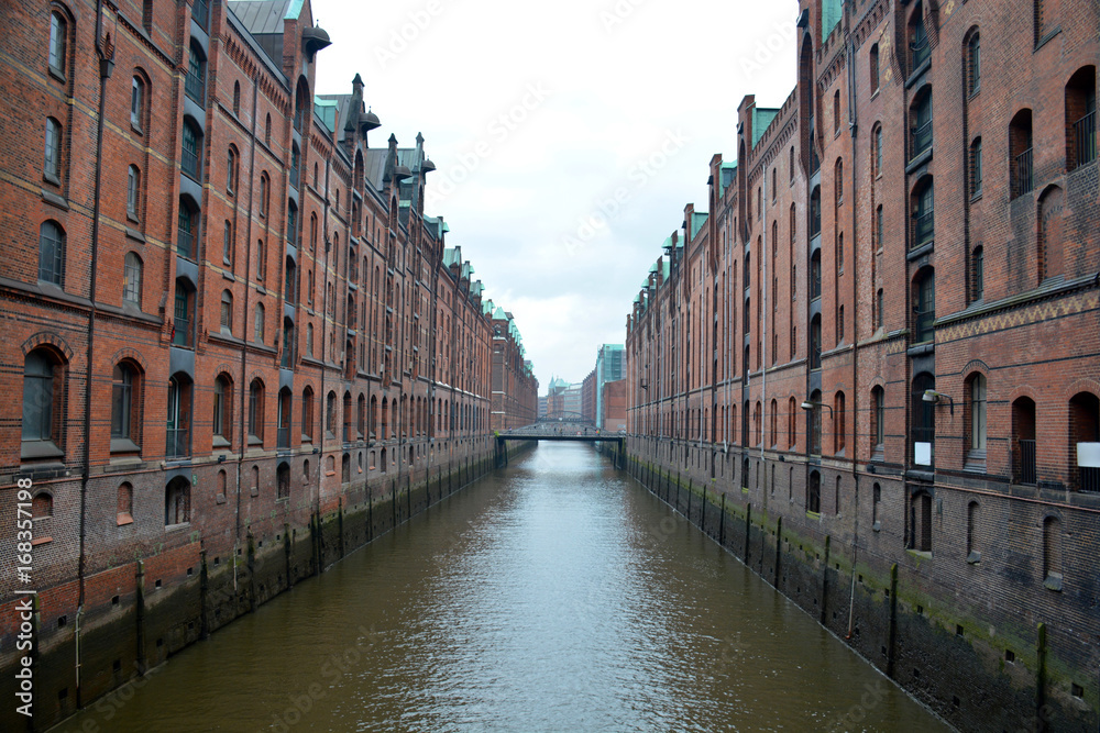 Famous Speicherstadt warehouse district in Hamburg, Germany