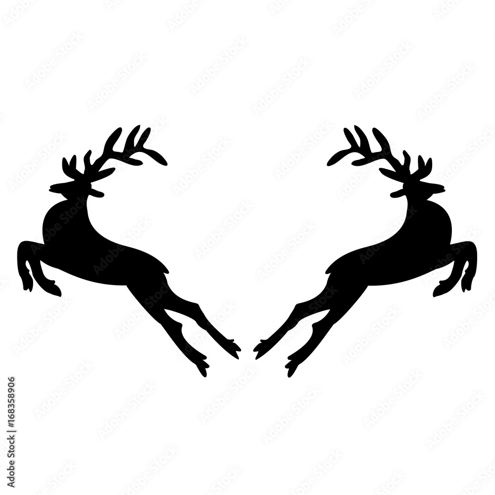 Two black deer on a white background. Two black deer on a white background.