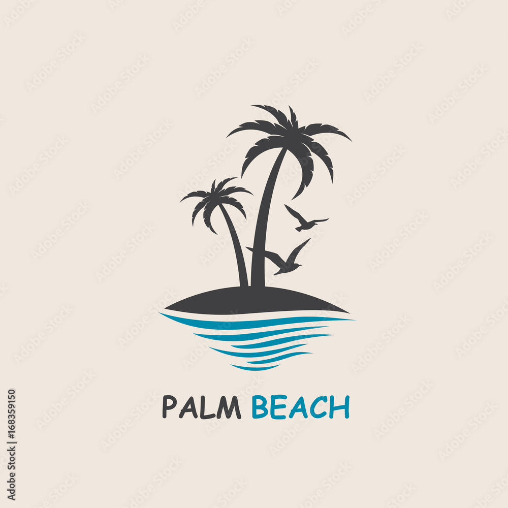 Fototapeta premium icon with palm trees silhouette on island